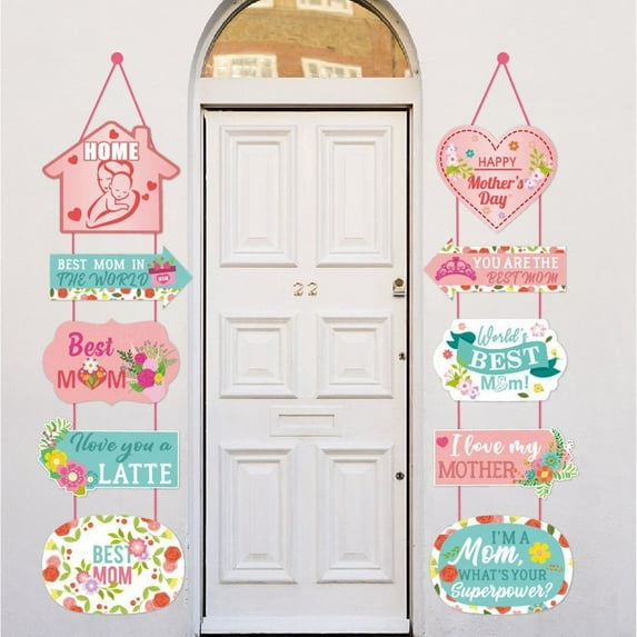 Washranp Mother's Day Front Door Sign Flower Print Couplets Gratitude Mother Wall Hanging Home Decoration