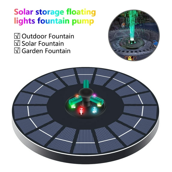 Washranp Solar Fountain,Powered Rotatable Nozzle Floating Solar Bird Bath Fountains with Colorful Lights for Garden Pond Pool Patio