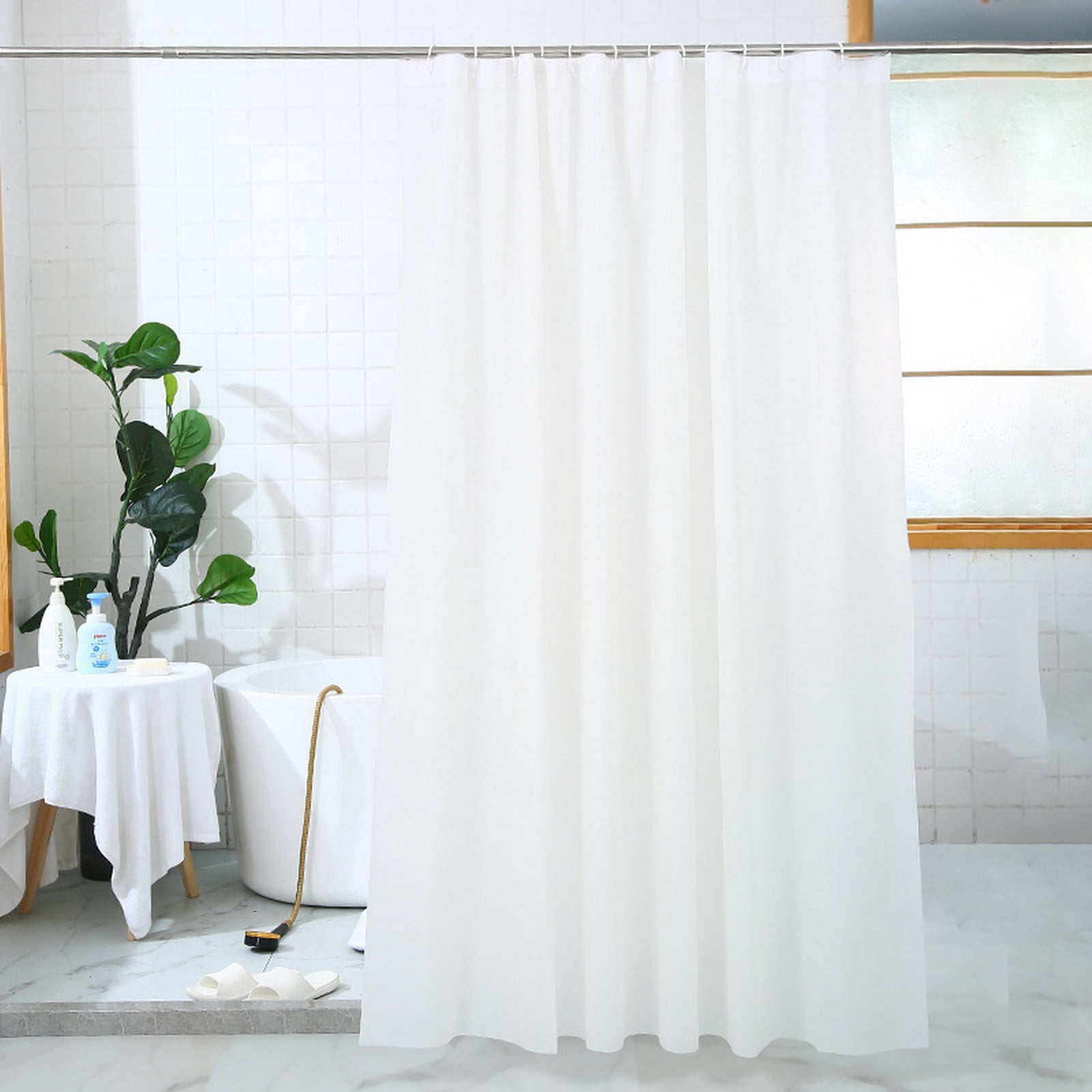 Washranp Solid Color Shower Curtain,Tearresistant No Fading Snap