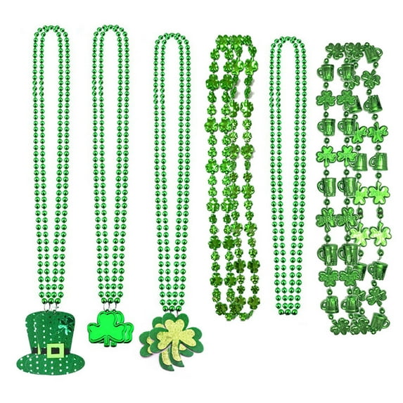 Washranp St. PatrickS Day Shamrock Necklace,Irish Green Hat Letters Long Round Bead Necklace for Party Supplies