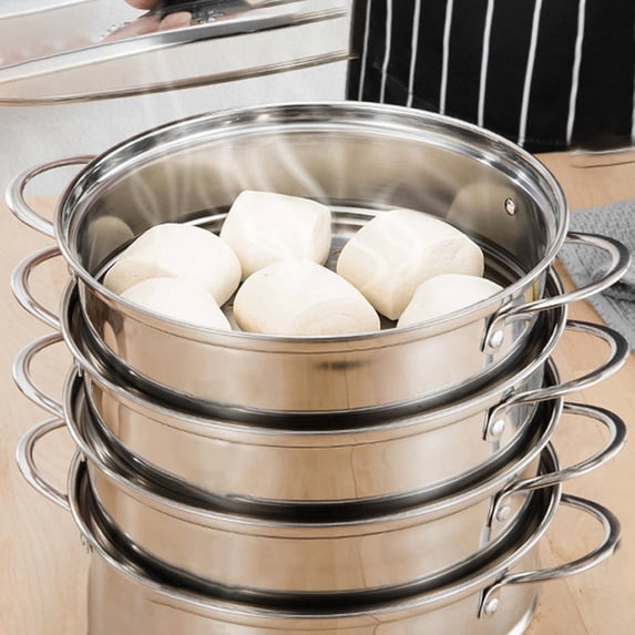 Washranp Stainless Steel Steaming Pot Cookware with Handle,Food Grade Anti-rust Easy to Use Convenient Cleaning Buns Upper Steamer Pot for Vegetable Dumpling Stock