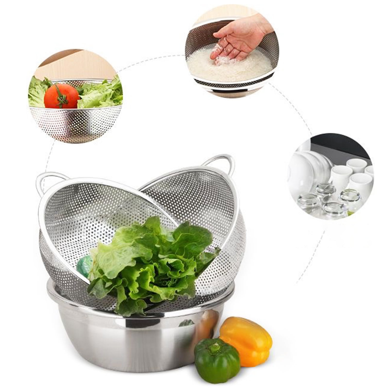 Washranp Stainless Steel Strainer Basket,Heavy Duty Fine Mesh Fruit ...