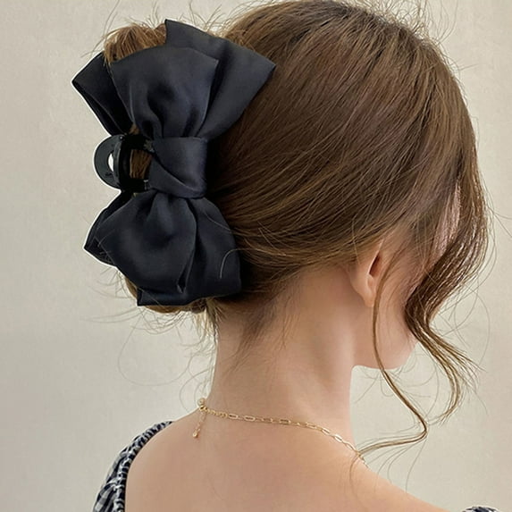 Washranp Women Solid Color Double-Sided Bow Grab Hair Clip Teeth Design Clip Hair Accessories