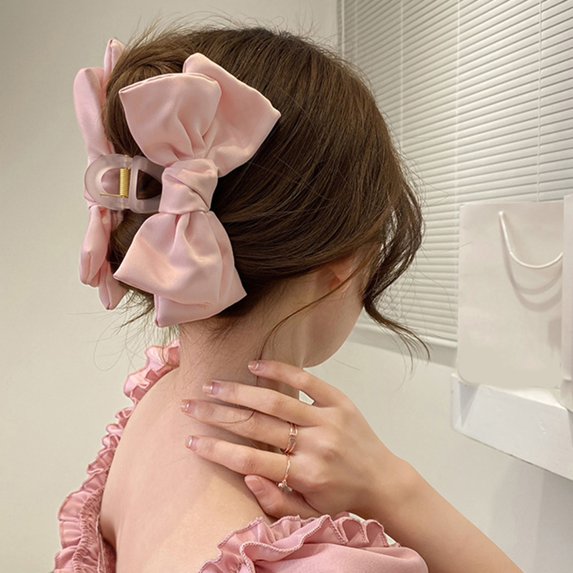 Washranp Women Solid Color Double-Sided Bow Grab Hair Clip Teeth Design Clip Hair Accessories