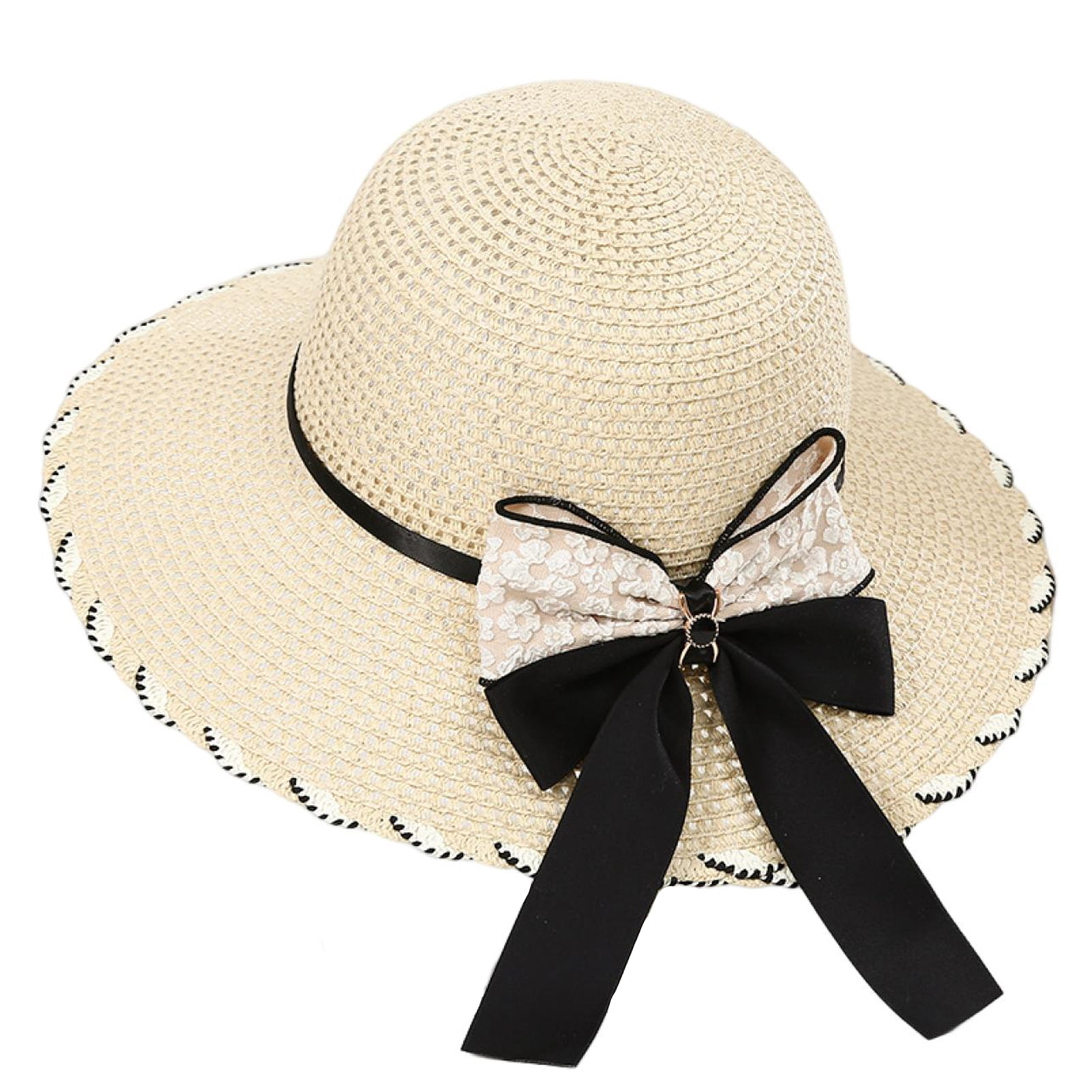 Stylish Wide Brim Straw Hat with Floral Trim Women’s Summer Sunny Beach Woman main image 3