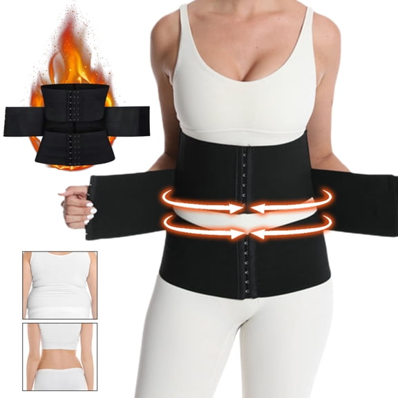 Washranp Women Waist Trainer Double Belt Tummy Control Waist Cincher Trimmer Sauna Sweat Workout Girdle Slimmer Belly Band