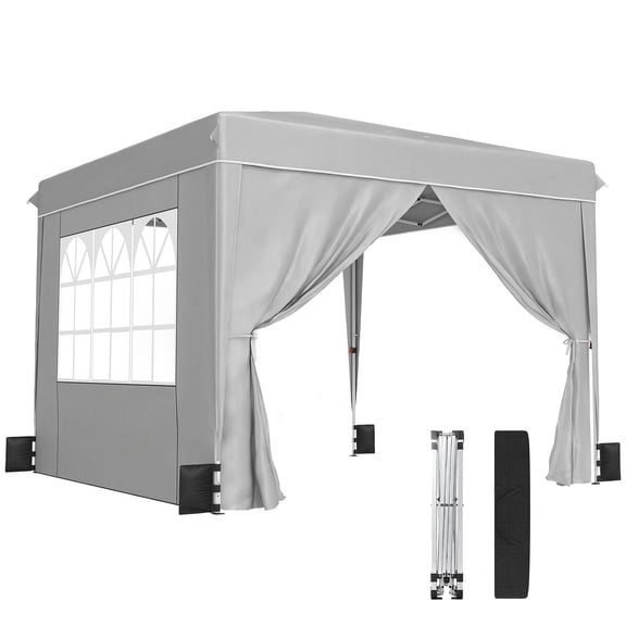 Washure 10 x 10 ft Pop Up Canopy Tent with Sidewalls, UPF50+ Outdoor Portable Instant Canopy Shelter with Carry Bag, Light Gray