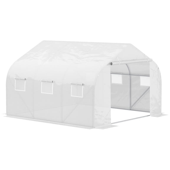 Washure 11.5X10X6.5ft Large High Tunnel Walk-In Greenhouse, 6 Roll-Up Vent Windows, Zipper Entry Door, Steel Frame PE Cover, White