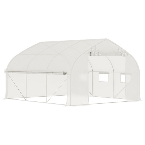 Washure 11.5ft Long Tunnel Garden Greenhouse, Galvanized Steel Hoops Frame, Mesh Screen Entry Door & Vent Windows, White Cover
