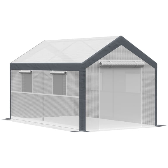 Washure 12x7 ft Walk-In Tunnel Greenhouse, White & Dark Gray Two-Tone Cover, Roll-Up Vent Windows, Zipper Mesh Entry Door