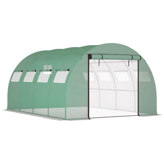 Washure 13'x10'x6.5' Upgraded Walk-In Hoop Tunnel Greenhouse, Dual Zipper Mesh Entry Doors & 10 Mesh Vent Windows, Galvanized Steel Hoops, Green Cover