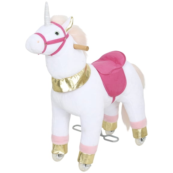 Washure 29.5 Inch Unicorn Ride Toy with Wheels for 3-5 Years, White