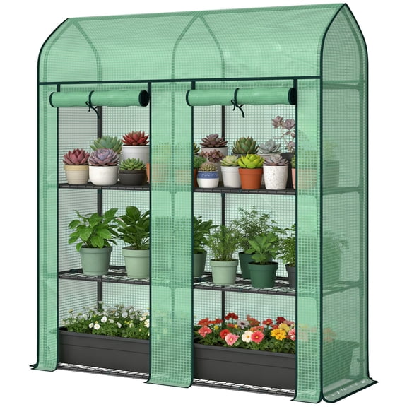 Washure 3 Tier Compact Mini Portable Greenhouse, Dual Roll-Up Zipper Access Doors, 56.3" x 18.1" x 65", Green PE Cover