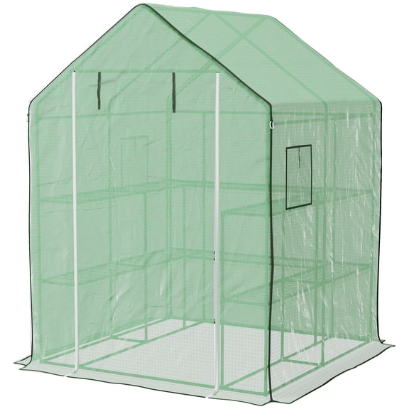 Washure 4.6 x 4.7 ft Walk-In Portable Outdoor Greenhouse, Roll-Up Door & Vent Windows, U-Shaped Multi-Tier Flower Rack, Water UV Resistant Green Cover
