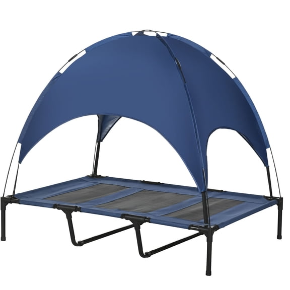 Washure 48" x 36" Elevated Portable Dog Cot Cooling Pet Bed with UV Protection Canopy Shade, Dark Blue