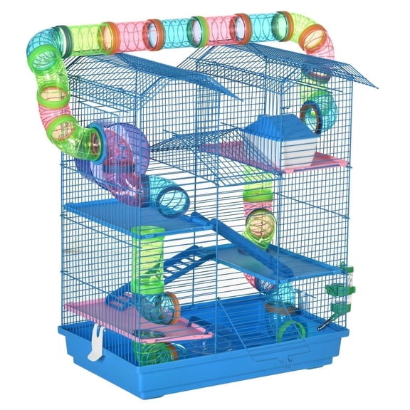 Washure 5-Tier Extra Large Hamster Cage, Small Animal House with Exercise Wheel, Tubes, Water Bottle & Ladder, Blue