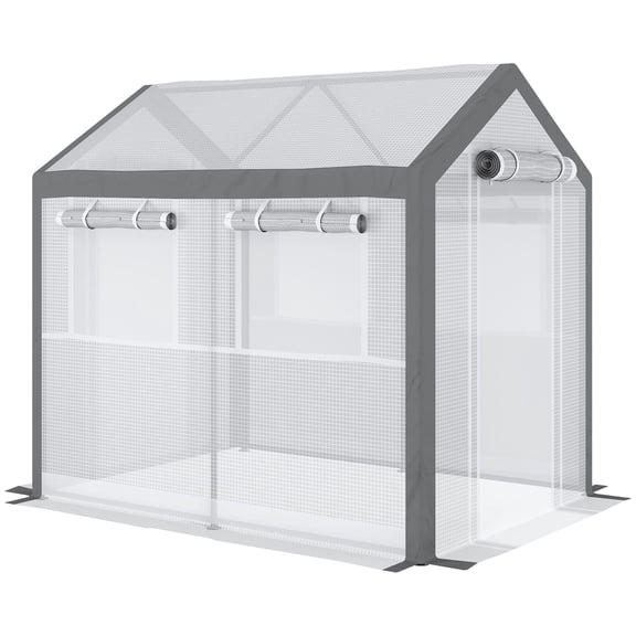 Washure 8'L x 6'W x 7'H Walk-In Tunnel Greenhouse, Roll-Up Vent Windows, Dual Zipper Entry Doors, Two-Tone White & Gray Weather Cover