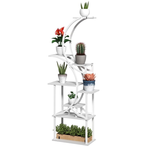 Washure 8 Tier S Shaped Space Saving Indoor Plant Rack Corner Flower Display Stand White