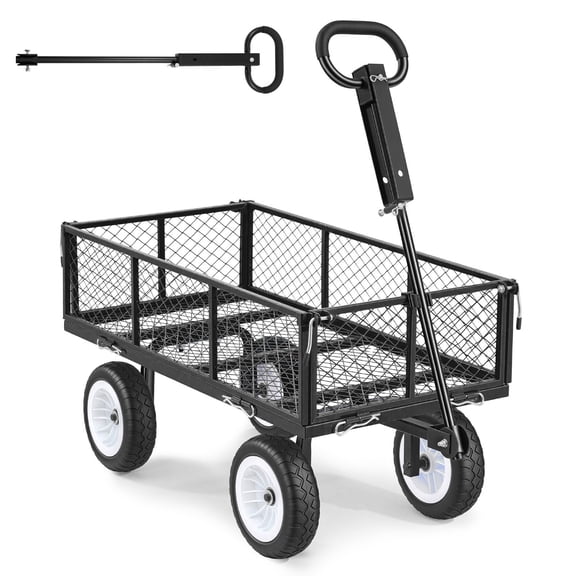 Washure 900 LBS Steel Garden Utility Wagon, 10 Inch Tire Gardening Cart, Detachable Side Panels, Adjustable Handle, Compatible with ATV and Tractor, Black