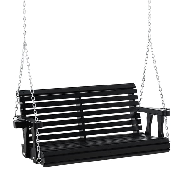 Washure Black 46" 2-Person Porch Swing Bench with Cup Holders, 440lb Capacity