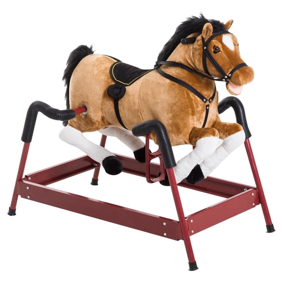 Washure Durable Plush Spring Rocking Horse with Realistic Sounds, Brown