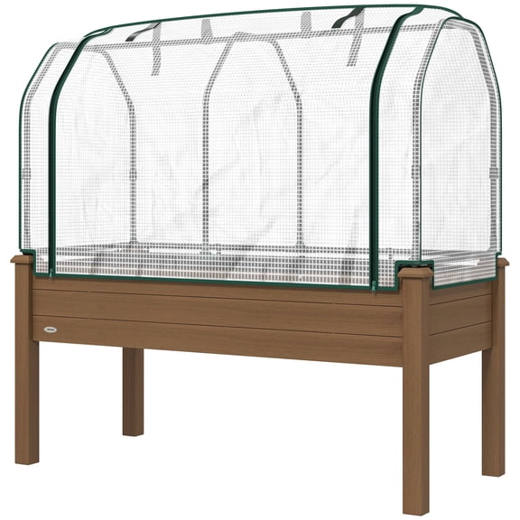 Washure Extra Large Outdoor Raised Vegetable Planter Box with PE Greenhouse Cover, 48 x 22 x 46 Inch, Brown
