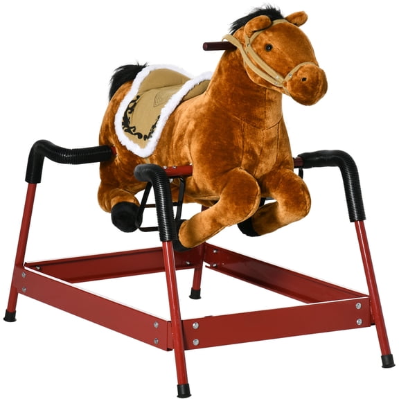 Washure Kids Spring Rocking Horse, Soft Plush Interactive Toy with Sounds, Light Brown