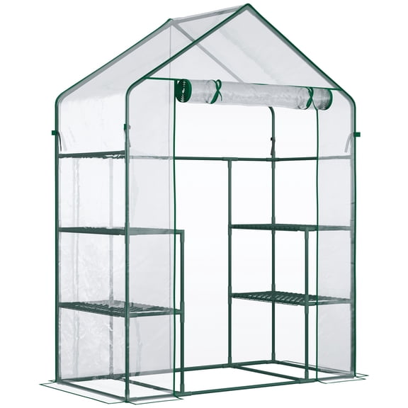Washure Large Walk-In Mini Garden Hot House with Storage Shelves, Roll-Up Entry Door, Weatherproof Deep Green Cover, 56 x 29 x 77 Inch