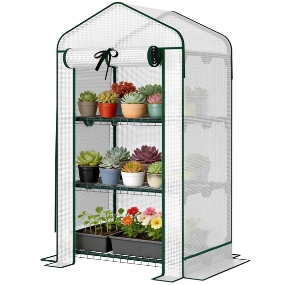 Washure Mini Portable Greenhouse with Mesh Screen Roof, Roll-Up Zipper Entry Door, Compact Size 27.6" x 19.7" x 50", White