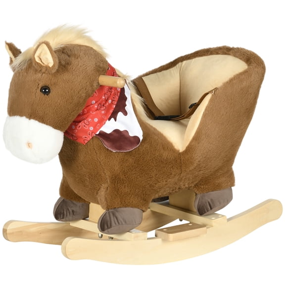 Washure Plush Animal Rocking Horse with Sound & Pedals for 18-36 Months, Brown