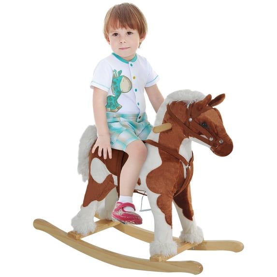 Washure Plush Rocking Horse with Nursery Rhyme Music for Toddlers, Brown
