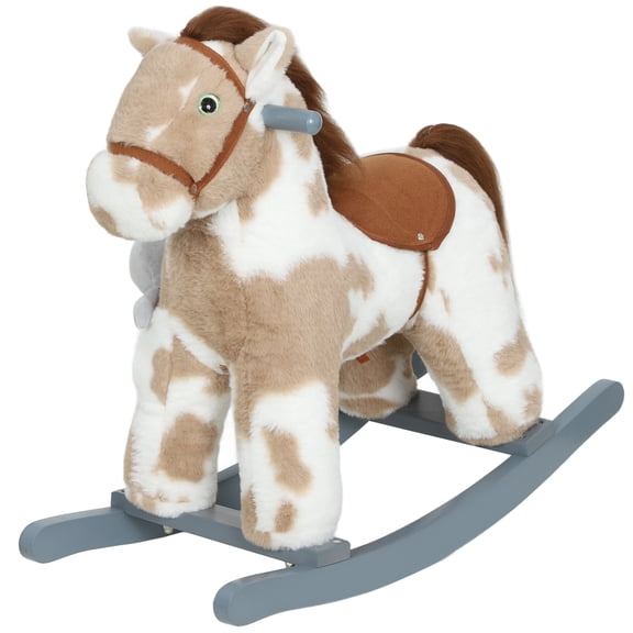 Washure Plush Rocking Horse with Rabbit Toy & Neigh Sound for 2-5 Years, Brown