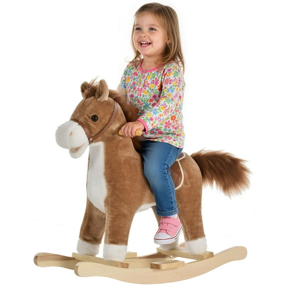 Washure Plush Rocking Horse with Sounds, Moving Mouth & Wagging Tail, Brown