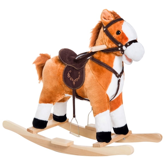 Washure Plush Rocking Horse with Wagging Tail & Sounds for Toddlers, Brown