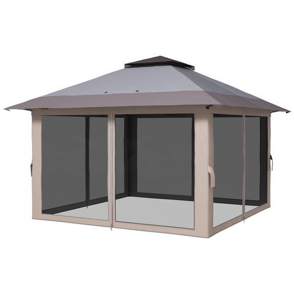 Washure Robust Pop Up Gazebo 13x13 Instant Canopy Shelter 2-Tier Roof Carry Bag Gray Garden Leisure
