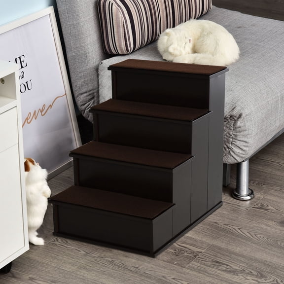 Washure Small Pet Steps With Removable Cushioned Cover, Suitable for Dogs and Cats Under 22 Lbs, Brown