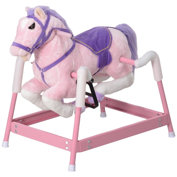 Washure Spring Rocking Horse with Sounds & Stirrups for 3-8 Years, Pink