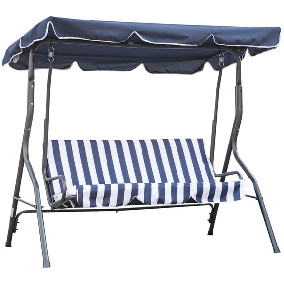 Washure Stripe-Patterned Porch Swing with Canopy, Cushioned Metal Frame for Backyard