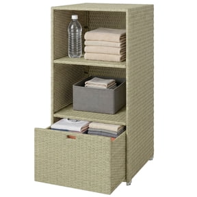 Washure Valet Pool Towel Rack, Water-Resistant PE Plastic Rattan Wicker Storage Organizer, 2 Shelves, 1 Basket Drawer