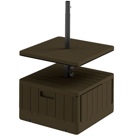 Washure Wheeled Umbrella Base with Table Tray, Heavy Duty Weighted Umbrella Stand with Handles, 176lbs Load Capacity, Brown