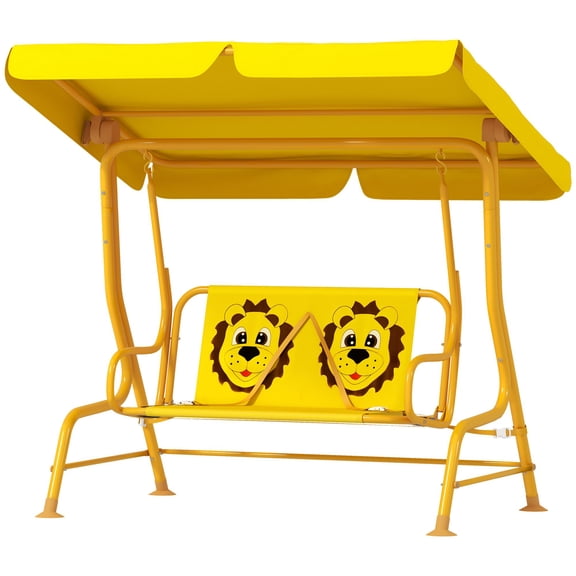 Washure Yellow Kids Patio Swing Chair, with Adjustable Canopy & Safety Belt, for Patio, Garden, Poolside, Balcony