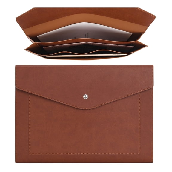 Wason A4 Document File PU Leather with Expanding Large Size Pockets Envelope Case Holder Paper Bills Stationery Tablet and PC, Perfect for Work Study Traveling (Dark Brown)