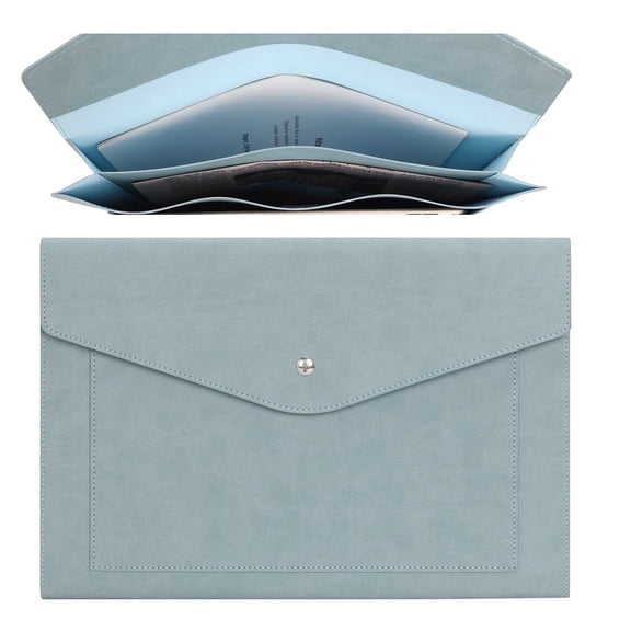 Wason A4 Document File PU Leather with Expanding Large Size Pockets Envelope Case Holder Paper Bills Stationery Tablet and PC, Perfect for Work Study Traveling (Light Blue)