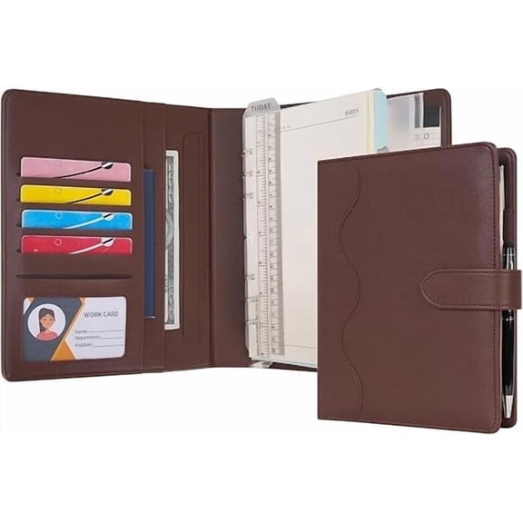 Wason A5 Binder PU Leather Journal Ring Portfolio Lined Notebook Refillable Paper Diary with Removable Clipboard Writing Notepad for Travel Business School Agenda Organizer (Coffee)