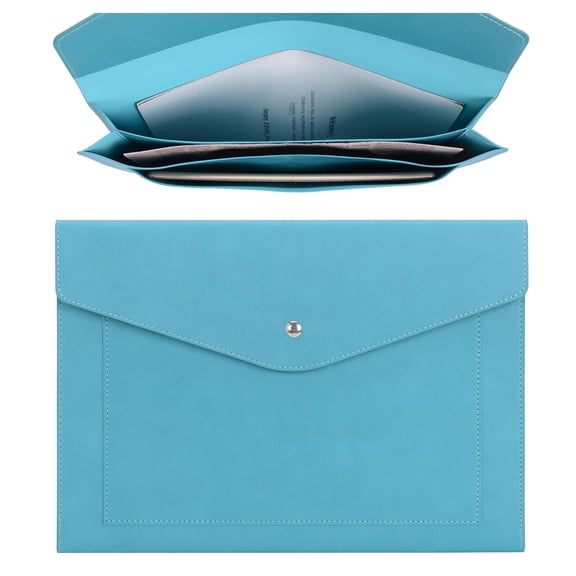 Wason Expanding A4 Document File PU Leather Envelope Case Holder-Large Size Pockets for Paper Bills Stationery Tablet and PC, Work Study Traveling (Cyan)