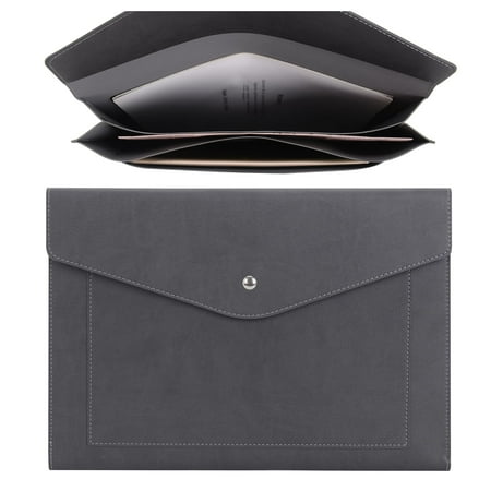 Wason Expanding A4 Document File PU Leather Envelope Case Holder-Large Size Pockets for Paper Bills Stationery Tablet and PC, Work Study Traveling (Grey)