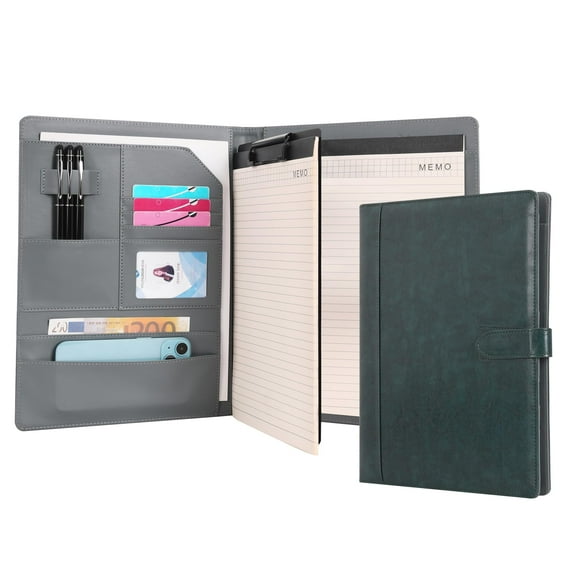Wason Portadocumentos A4 Cuero PU Archivos Estuche con portapapeles Bloc de notas Formularios Titulares Papel Archivo Portfolio para Documento Tableta y Móvil Carpeta Organizador (Azul oscuro)