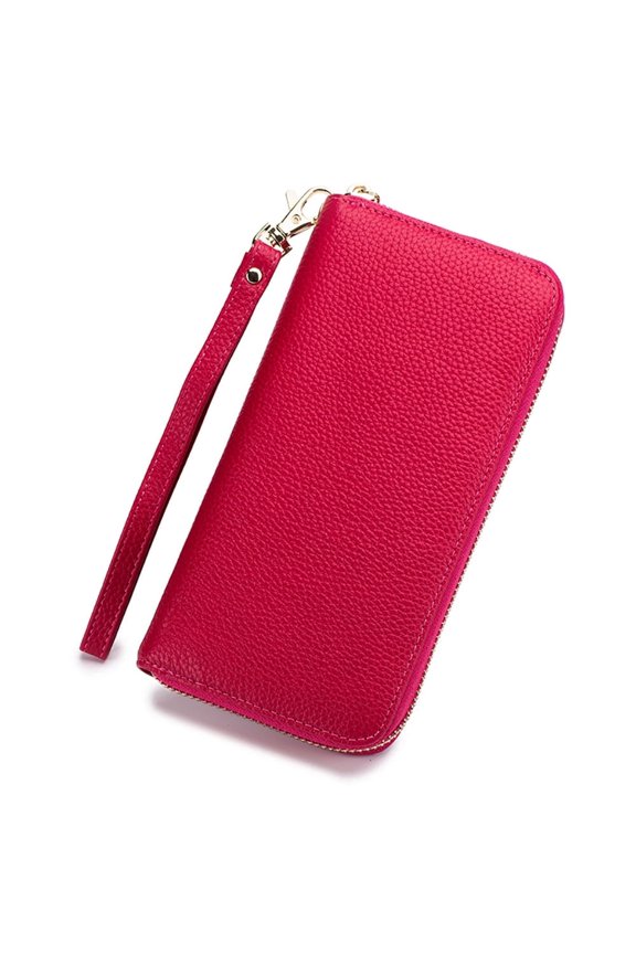 Women's RFID Blocking Long Wallet Top Grain Leather Tassel Zipper Clutch Purse, Bright Red