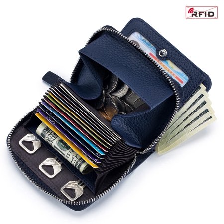 Wason Women's Top Grain Leather RFID Blocking Short Wallet with 3 Key Slots, Denim Blue
