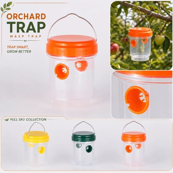 Wasp Trap Outdoor Hanging Reusable Insect Catcher for Garden Orchard Patio – Orange ABS Plastic Bee Hornet Yellow Jacket Trap with Easy-Monitor Design